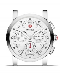 Michele's stainless steel watch is sporty-chic, boasting silver markers and a nautical dial. Come about-- this piece sails from day-to-night without missing a tick. Michele's stainless steel watch is sporty-chic, boasting silver markers and a nautical dial. Come about-- this piece sails from day-to-night without missing a tick.