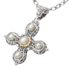 925 Silver, Freshwater Pearl Cross Pendant with 18k Gold Accents