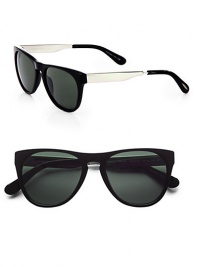 Inspired by the effortless cool of the 1970's, this design fuses retro and modern styling by pairing acetate frames with substantial metal temples. Available in black frames with mineral glass grey lenses.Acetate100% UV ProtectionImported Inspired by the effortless cool of the 1970's, this design fuses retro and modern styling by pairing acetate frames with substantial metal temples. Available in black frames with mineral glass grey lenses.Acetate100% UV ProtectionImported