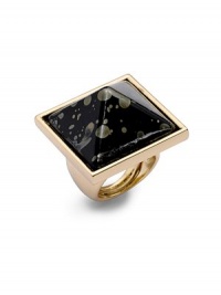 THE LOOKPyramid designResin with faux gold leaf watermark accents22k goldplated settingExpandable spring ring insert THE MEASUREMENTWidth, about 1¼ORIGINImported THE LOOKPyramid designResin with faux gold leaf watermark accents22k goldplated settingExpandable spring ring insert THE MEASUREMENTWidth, about 1¼ORIGINImported