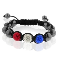 Fireworks Shamballa Bracelet (10mm Red, White & Blue Crystal Friendship Bracelet) /Adjustable-Unisex