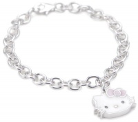 Hello Kitty Pink Enamel Bow and Sterling Silver Charm Bracelet,7 Hello Kitty Pink Enamel Bow and Sterling Silver Charm Bracelet,7