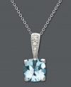 Capture elegance in pale blue hues. Necklace features a round-cut aquamarine (1-3/4 ct. t.w.) with diamond accents at the bail. Crafted in 14k white gold. Approximate length: 18 inches. Approximate drop: 3/4 inch.