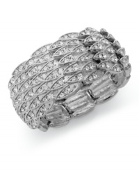 An elegant design flaunts pave glass accents on this cuff bracelet from Alfani. Crafted in imitation rhodium tone mixed metal. Approximate length: 7-1/2 inches. Stretches to fit wrist. An elegant design flaunts pave glass accents on this cuff bracelet from Alfani. Crafted in imitation rhodium tone mixed metal. Approximate length: 7-1/2 inches. Stretches to fit wrist.