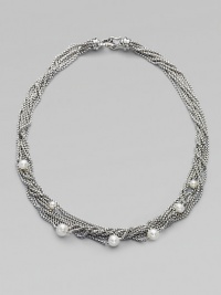 From the Pearl Collection. Round iridescent pearls are twisted among sterling silver mini box chains.Pearl Sterling silver Length, about 17 Hook closure Imported From the Pearl Collection. Round iridescent pearls are twisted among sterling silver mini box chains.Pearl Sterling silver Length, about 17 Hook closure Imported