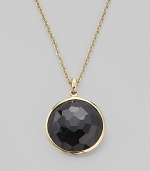 From the Lollipop Collection. A richly faceted onyx drop set in 18k yellow gold, dangling from a delicate gold chain. Black onyx 18k yellow gold Chain adjusts from about 16 to 18 Pendant diameter, about ¾ Spring ring clasp Imported