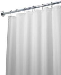 Protect your space from stray splashes! Featuring completely waterproof polyester with reinforced button holes and a structured top hem, this shower curtain liner keeps water inside the tub or shower where it belongs. Also features a clean finish for a luxurious look. Protect your space from stray splashes! Featuring completely waterproof polyester with reinforced button holes and a structured top hem, this shower curtain liner keeps water inside the tub or shower where it belongs. Also features a clean finish for a luxurious look.