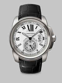Classically elegant, this enduring timepiece of sturdy yet refined stainless steel boasts large Roman numerals and an exotic alligator strap.Workshop-crafted mechanical movement with automatic winding Water resistant to 100 feet Stainless steel case, 42mm, (1.6) White opaline dial Calendar aperture at 3 o'clock Second counter at 6 o'clock Roman numeral markers Stainless steel hands Alligator strap Made in Switzerland Classically elegant, this enduring timepiece of sturdy yet refined stainless steel boasts large Roman numerals and an exotic alligator strap.Workshop-crafted mechanical movement with automatic winding Water resistant to 100 feet Stainless steel case, 42mm, (1.6) White opaline dial Calendar aperture at 3 o'clock Second counter at 6 o'clock Roman numeral markers Stainless steel hands Alligator strap Made in Switzerland