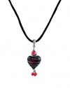 Necklace - N87 - Heart Shape Murano Style Glass with Swarovski Crystal Dangles ~ Red and Black Stripe