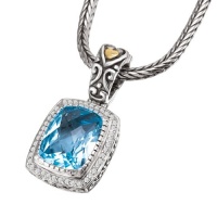 925 Silver, Blue Topaz & Diamond Petite Pendant with 18k Gold Accents (0.25ctw)