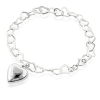 Sterling Silver Heart Link Bracelet with Puffed Heart Charm 7.5 Sterling Silver Heart Link Bracelet with Puffed Heart Charm 7.5