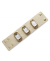 A beige base. Complement the vibrant colors of spring with Bar III's netural-colored leather cuff bracelet. Accented by gold-plated mixed metal snaps and chunky glass stones for spunk. Approximate length: 8-1/2 inches.