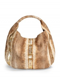 THE LOOKPython-wrapped shoulder strapsHobo silhouette of luxe python with metallic touchesMagnetic snap top closureOne inside python open pocketOne inside zip pocket with logo pullInside logo detailTHE MEASUREMENTShoulder straps, 5 drop19½W X 13H X ½DTHE MATERIALPythonMicrofiber liningORIGINMade in Italy THE LOOKPython-wrapped shoulder strapsHobo silhouette of luxe python with metallic touchesMagnetic snap top closureOne inside python open pocketOne inside zip pocket with logo pullInside logo detailTHE MEASUREMENTShoulder straps, 5 drop19½W X 13H X ½DTHE MATERIALPythonMicrofiber liningORIGINMade in Italy
