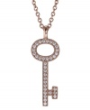 Put your look under lock and key. CRISLU's mini key pendant sparkles with the addition of round-cut cubic zirconias (1/3 ct. t.w.) set in polished 18k gold over sterling silver. Approximate length: 16 inches + 2-inch extender. Approximate drop: 1 inch.