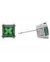 Bring on the shine. CRISLU's princess-cut stud earrings pack brilliant color into a small package. Green cubic zirconias (4 ct. t.w.) stand out against a platinum over sterling silver setting. Approximate diameter: 9 mm.