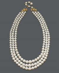 Add the perfect extra touch to your evening wear. This elegant three row necklace by Charter Club features shimmery white simulated plastic pearls (10 mm) in a mixed metal setting. Approximate length: 15 inches. Add the perfect extra touch to your evening wear. This elegant three row necklace by Charter Club features shimmery white simulated plastic pearls (10 mm) in a mixed metal setting. Approximate length: 15 inches.