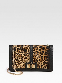 Lush leopard-print haircalf pairs against braided calfskin in this lady-like flap silhouette, adorned with a demure chain-link bow.Leather and chain shoulder strap, 20½ dropMagnetic flap closureOne inside zip pocketSignature red lining11W X 6¾H X 1½DMade in Italy Lush leopard-print haircalf pairs against braided calfskin in this lady-like flap silhouette, adorned with a demure chain-link bow.Leather and chain shoulder strap, 20½ dropMagnetic flap closureOne inside zip pocketSignature red lining11W X 6¾H X 1½DMade in Italy