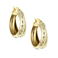 22K Yellow Gold over Sterling Silver Double Hoop Diamond-cut Earrings 22K Yellow Gold over Sterling Silver Double Hoop Diamond-cut Earrings