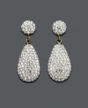 Crystallized chandeliers are a chic choice.  Earrings crafted in 14k gold feature clear round-cut crystals (6.8 mm).  Approximate drop: 3/4 inch. Approximate width: 1/4 inch.