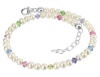 Sterling Silver 9 to 10 Length Adjustable Anklet Made with Swarovski Elements Cultured Freshwater Pearl and Multicolor Crystal