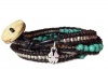 Lucky Brand Brown Leather Triple Wrap Bracelet w Turquoise Stones & Silver Beads JLD0039