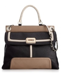 Clean lines and subtle detailing give this stunning style from GUESS the right look for any occasion. A chain embellished strap and studded handle add just enough edge to this sweet satchel. Clean lines and subtle detailing give this stunning style from GUESS the right look for any occasion. A chain embellished strap and studded handle add just enough edge to this sweet satchel.
