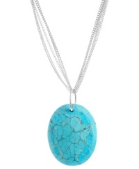 Pretty and precious. This silver-plated Kenneth Cole necklace is made of mixed metals and features a dramatic semi-precious turquoise oval pendant held up by several silver tone chains. Approximate length: 16 inches + 3 inch extender. Approximate drop: 2-1/2 inches. Pretty and precious. This silver-plated Kenneth Cole necklace is made of mixed metals and features a dramatic semi-precious turquoise oval pendant held up by several silver tone chains. Approximate length: 16 inches + 3 inch extender. Approximate drop: 2-1/2 inches.