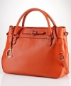 Dress up your day look with this must-have design from Lauren Ralph Lauren. Crafted in rich, textured leather with polished logo-embossed hardware, it's sized right to meet all your 9-to-5 demands.