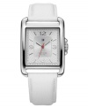 White leather and silver tones create an elegant watch by Tommy Hilfiger.
