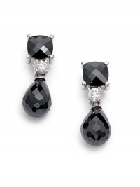 THE LOOKThree-tier drop silhouetteFaceted black and clear cubic zirconia accentsSterling silver rhodium-plated settingHook closureTHE MEASUREMENTLength, about 1¼ORIGINImported THE LOOKThree-tier drop silhouetteFaceted black and clear cubic zirconia accentsSterling silver rhodium-plated settingHook closureTHE MEASUREMENTLength, about 1¼ORIGINImported