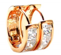 0.50 Inch 14k Rose Gold Filled 1 Carat Princess Shaped Channel Set Swarovski Crystal Elements Simulated White Diamond Round Huggie Hoop Earrings 0.50 Inch 14k Rose Gold Filled 1 Carat Princess Shaped Channel Set Swarovski Crystal Elements Simulated White Diamond Round Huggie Hoop Earrings