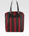 A versatile shopper tote for the man on-the-go, rendered in a sharply striped cotton blend with pebbled leather handles.Zip closureDouble top handles, 26 dropInterior zip pocket70% cotton/20% polyester/10% leather14W x 17H x 3DImported