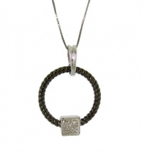 Elegant Sterling Silver 925 Brilliant Cut Genuine Diamonds Black Rhodium Twisted Station Circle Pendant Necklace with Square Center with Chain Elegant Sterling Silver 925 Brilliant Cut Genuine Diamonds Black Rhodium Twisted Station Circle Pendant Necklace with Square Center with Chain