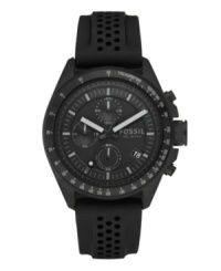 Black-on-black for versatility, chronograph movement for precision: the Decker watch by Fossil. Black-on-black for versatility, chronograph movement for precision: the Decker watch by Fossil.