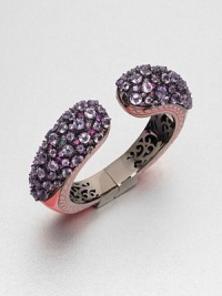 A colorful piece encrusted with a mix of faceted amethyst and multi-colored sapphire stones set in rhodium-plated sterling silver and accented with bright enamel. AmethystMulti-colored sapphiresEnamelRhodium-plated sterling silverDiameter, about 2.2Hinged closureImported A colorful piece encrusted with a mix of faceted amethyst and multi-colored sapphire stones set in rhodium-plated sterling silver and accented with bright enamel. AmethystMulti-colored sapphiresEnamelRhodium-plated sterling silverDiameter, about 2.2Hinged closureImported