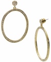Feelin' the fever? Disco fever that is! Michael Kors puts the chic back into retro style with these dramatic hoop earrings. A post backing and pave-set crystal details create a party-perfect look. Set in gold tone mixed metal. Approximate drop length: 2 inches. Approximate drop width: 1-3/4 inches.