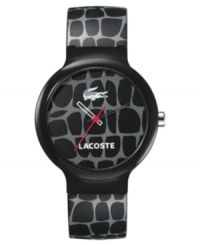 Go anywhere with this chic, rustic tile-patterned watch from Lacoste for men and women. Black and gray patterned silicone strap. Round black plastic case and round black and gray patterned dial with logo. Quartz movement. Water resistant to 30 meters. Two-year limited warranty. Go anywhere with this chic, rustic tile-patterned watch from Lacoste for men and women. Black and gray patterned silicone strap. Round black plastic case and round black and gray patterned dial with logo. Quartz movement. Water resistant to 30 meters. Two-year limited warranty.