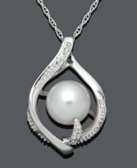 An elegant accent piece. This timeless style highlights a pretty, diamond-accented teardrop cradling a cultured freshwater pearl (8-9 mm). Setting and chain crafted in sterling silver. Approximate length: 18 inches. Approximate drop: 1 inch. An elegant accent piece. This timeless style highlights a pretty, diamond-accented teardrop cradling a cultured freshwater pearl (8-9 mm). Setting and chain crafted in sterling silver. Approximate length: 18 inches. Approximate drop: 1 inch.