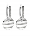 Classic design combined with a hint of subtle sparkle. Emporio Armani's huggie earrings feature a chic stainless steel circle dusted with sparkling strips of crystal. Approximate drop: 1-1/4 inches.