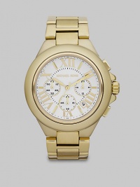From the Bella Collection. A timeless design in radiant goldtone stainless steel. Quartz movementWater resistant to 10 ATMRound goldtone stainless steel case, 43mm (1.7) Smooth bezelSilvertone dialRoman numeric and bar hour markersDate display between 4 and 5 o'clockSecond hand Goldtone stainless steel link braceletImported From the Bella Collection. A timeless design in radiant goldtone stainless steel. Quartz movementWater resistant to 10 ATMRound goldtone stainless steel case, 43mm (1.7) Smooth bezelSilvertone dialRoman numeric and bar hour markersDate display between 4 and 5 o'clockSecond hand Goldtone stainless steel link braceletImported