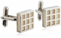 Geoffrey Beene Mens Polished Rhodium Open Grid Square With Faux Mother Of Pearl Cufflinks, Silver/White, One Size Geoffrey Beene Mens Polished Rhodium Open Grid Square With Faux Mother Of Pearl Cufflinks, Silver/White, One Size