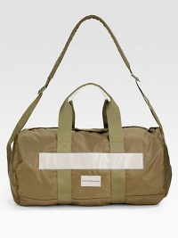 A handy duffel that takes you from the gym to the beach to the plane and back again in durable nylon. Zip closure Top handles Adjustable shoulder strap Interior pockets Nylon 22W X 11¼H X 11¼D Imported A handy duffel that takes you from the gym to the beach to the plane and back again in durable nylon. Zip closure Top handles Adjustable shoulder strap Interior pockets Nylon 22W X 11¼H X 11¼D Imported