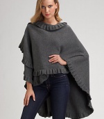 Beautifully draped merino/angora knit with elegant ruffle trim. About 42 X 54 Merino/angora; dry clean Made in Scotland