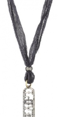 Mizuki 14k Oxidized Silver Diamond Love Tag Necklace On Chiffon, 40 Mizuki 14k Oxidized Silver Diamond Love Tag Necklace On Chiffon, 40