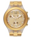 Light a spark to your summer looks with this golden chronograph watch from Swatch's Full-Blooded collection.