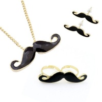 Mustache Jewelry Set - Necklace with Mustache Pendant, Mustache Earrings and Double Mustache Ring. The Retro Jewelry Set 4 Pieces Mustache Jewelry Set - Necklace with Mustache Pendant, Mustache Earrings and Double Mustache Ring. The Retro Jewelry Set 4 Pieces