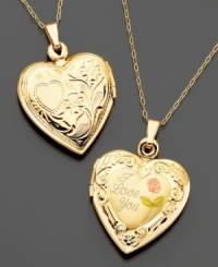 There is more than one way to wear your heart on a string! The reversible I Love You locket is crafted in 14k gold. Approximate length: 18 inches. There is more than one way to wear your heart on a string! The reversible I Love You locket is crafted in 14k gold. Approximate length: 18 inches.