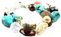 Designer Alex Carol White and Blue Turquoise and Beaded Double Stranded Fashion Bracelet on Adjustable Lobster Clasp Silver Tone Designer Alex Carol White and Blue Turquoise and Beaded Double Stranded Fashion Bracelet on Adjustable Lobster Clasp Silver Tone