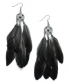 Jet black and dramatic. Ali Khan's silver-plated mixed metal earrings feature jet black feathers with glass stone detail. Approximate drop: 4-1/4 inches.