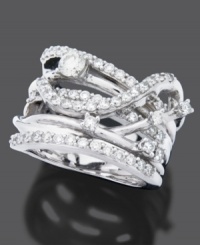 Get swept away by the entrancing design of this gorgeous ring in 14k gold with round-cut diamonds (1 ct. t.w.). Get swept away by the entrancing design of this gorgeous ring in 14k gold with round-cut diamonds (1 ct. t.w.).